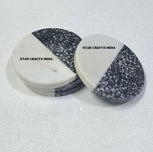 Ensemble de sous-verres modernes en marbre blanc naturel, polis, ronds, pour tasses à café, tasses à boisson, tapis décoratifs de table pour fêtes - Product Image 1