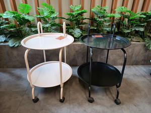 Carrito Metálico de Dos Niveles para Interiores, Tipo Piso, Minimalista, Multifuncional, Móvil, para Sala de Estar - Product Image 3