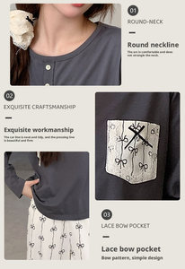 ชุดนอนผู้หญิงที่เหมาะกับผิว ผ้าฝ้าย 95% สแปนเด็กซ์ 5% ชุดนอนใส่สบาย สีทึบ สีเทาเข้ม - Product Image 2