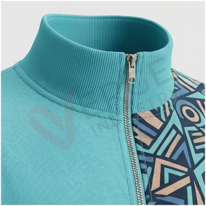 Ensemble de survêtement turquoise pour homme, manches longues, col montant, fermeture éclair sur le devant, imprimé géométrique, respirant, coupe sportive, coupe régulière, pour le printemps - Product Image 4