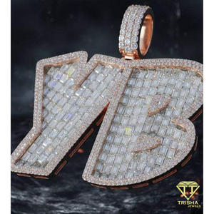 Trisha Jewels - Colgante de Letra YB de Alta Calidad en Oro Rosa y Rodio, Plata 925, Micro Pavé, Baguette, Diamantes Cultivados en Laboratorio, Certificado GIA, Estilo Hip Hop - Product Image 3