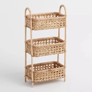 Three tier <b>storage</b> rack with basket <b>drawer</b> highest quality eco friendly rattan shelf free-stand baskets - Product Image 6