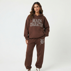 Sweat à capuche ample pour femme avec strass, décontracté, 100 % polyester polaire, manches longues, coupe ample, taille mi-haute avec cordon de serrage, survêtement pour femme - Product Image 1