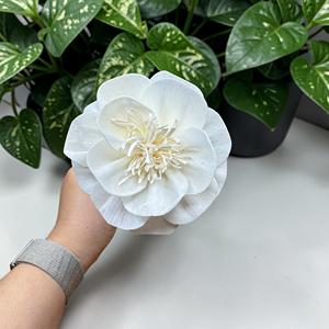 VADEE Craft Handmade Sustainable <b>Single</b> White Camellia Sola Wood <b>Flowers</b> Size 8.5 CM Sesbania Plant Fiber Rod Phra - Product Image 2