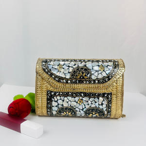 Étnico oro-Color Vintage antiguo Metal mosaico embrague Sling Bag hecho a mano pulido escultura Chip piedra monedero elegante moderno - Product Image 1