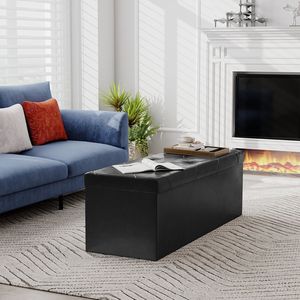 43" <b>Foldable</b> Storage Ottoman <b>Bench</b> with Padded Seat 660Lbs Capacity PVC Workshop Stool - Product Image 5