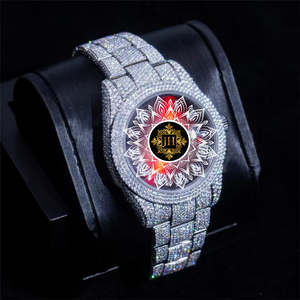 Branded Sport Antique Moissanite Diamond Hip-Hop <b>Red</b> Dial Watch 925 Silver Movement Water Resistant Engagement Party Wedding - Product Image 1