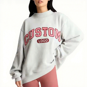 Sudadera Oversize de Cuello Alto para Mujer, Color Gris Sólido, 100% Algodón, Hombros Caídos, Manga Larga, Ropa Casual de Otoño - Product Image 5