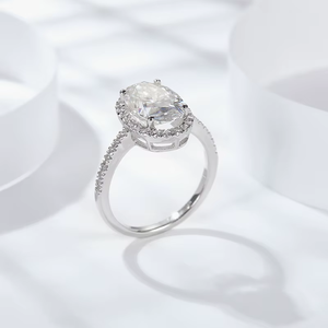 Anillo de Aniversario Personalizado para Mujer, Chapado en Rodio, con Moissanita Ovalada en Forma de Huevo, Plata de Ley 925 - Product Image 5