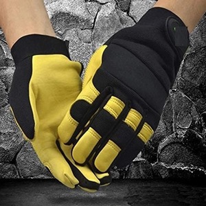 Nouveaux Gants de Sécurité 2026 en Cuir de Vache Jaune et Noir, Élastiques, pour Conduite, Travail, Jardinage et Usage Domestique, Fabriqués au Pakistan - Product Image 4