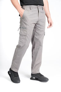 Men's Gray Cargo Pants Elastic Waist Multiple Pockets Workwear Style Breathable Midweight Canvas Fabric - Product Image 4