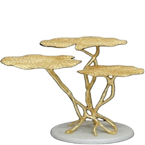 ของตกแต่งโต๊ะลายหินอ่อนและโลหะ,ของประดับโต๊ะโลหะสำหรับตกแต่งบ้านบนโต๊ะโรงแรมการออกแบบใบไม้ตกแต่งโต๊ะโลหะสีทอง - Product Image 1