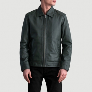 Chaqueta de Cuero Verde Genuino a la Moda para Hombre, Elegante, Personalizable OEM, Disponible a Precios de Mayoreo, con Características Modernas y Elegantes - Product Image 1