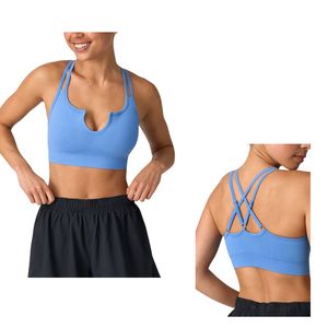Sujetador deportivo sin costuras para mujer, con espalda cruzada, acanalado, azul, push-up, para gimnasio, yoga, fitness, ropa deportiva, OEM, logotipo personalizado - Product Image 1