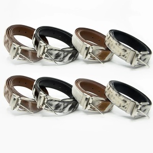 <b>Reversible</b> Cow Hide Hair-On Leather Luxury <b>Belt</b> Solid Color Pin Buckle Steel Rectangular Casual Style - Product Image 5