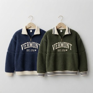 Vermont Letter Print Fleece <b>Jacket</b> Women's Turn-down Collar Full Sleeve Casual Winter Wear - Product Image 1