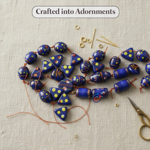 Chaîne de perles en verre javanais bleues de différents styles, 8 pouces |   Perles artisanales multi-designs pour bracelets, colliers et accessoires de bricolage - Product Image 4