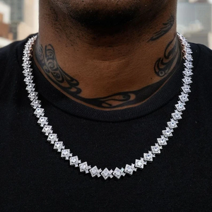 Geometric Princess Cut Cubic Zirconia Statement Necklace Rhodium Plated For Unisex Hiphop Party Jewelry - Product Image 2