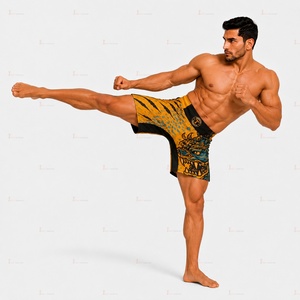 กางเกงฝึกซ้อม MMA รุ่นใหม่ 180 GSM โพลีเอสเตอร์ผสมสแปนเด็กซ์ ระบายอากาศได้ดี แห้งเร็ว น้ำหนักเบา ยืดหยุ่น เหมาะสำหรับมวยไทยและกราปลิง - Product Image 4