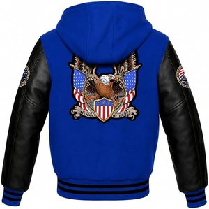 Varsity <b>Baseball</b> Letterman Bomber of Wool American Flag Logo Hoodie <b>Jacket</b> - Product Image 2