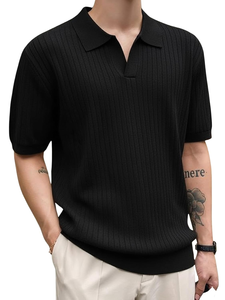 T-shirt en tricot à col côtelé décontracté pour homme |   Chemise à manches courtes coupe classique pour homme |   T-shirt en tricot plat texturé, parfait pour les occasions décontractées - Product Image 3