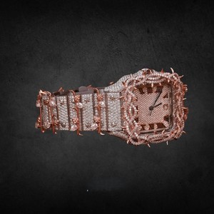 Montre de luxe en or rose avec moissanite, cadran carré, quartz, affichage analogique de la date, bracelet de 20 mm en acier inoxydable pour homme - Product Image 2