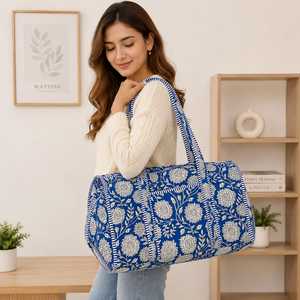 Bolsa de Lona de Algodón con Estampado Étnico Azul Índigo, Correa Extraíble, Suave, Duradera, Gran Capacidad, Bolso de Mano para Mujer, Día de San Valentín - Product Image 2