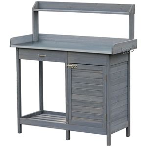 Tavolo da Lavoro in Acciaio Grigio con Armadietto e Ripiano Aperto per Giardinaggio - Product Image 1