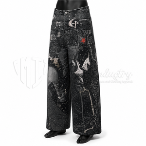 Jeans amples noirs personnalisés pour hommes, style color block, en denim épais et écologique, vente en gros, pantalon streetwear tendance - Product Image 3