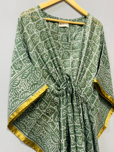 Caftán de Algodón Puro Ecológico con Estampado Bagru, Estampado a Mano, Estilo Indio, para Verano, Playa, o como Pareo, Cómodo, Largo hasta el Suelo - Product Image 3