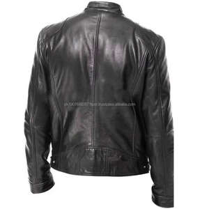 Chaqueta de cuero para hombre, estilo motociclista, corte ajustado, abrigo corto con solapa, chaqueta de PU, cremallera, cuello alto, cortavientos, para otoño - Product Image 3