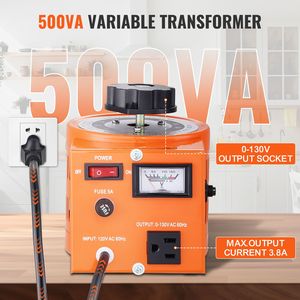 Trasformatore di Tensione Variabile Automatico 500VA, 3.84 Amp, Ingresso 110V, Uscita 0-130V, Regolatore di Tensione AC con 4 Stabilizzatori Extra - Product Image 3