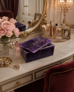 Purple Amethyst Stone Handmade Carved Rectangle Storage <b>Box</b> for Glam Style Multi Functional Indoor Tabletop Decor Bedroom - Product Image 1