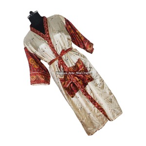 KL001 Camisón Kimono Vintage de Verano para Mujer, Mezcla de Poliéster y Seda, Cuello en V, Cordón Ajustable, Mangas Largas, Estampado, Secado Rápido - Product Image 3