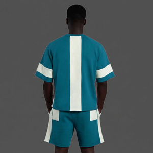Conjuntos de Shorts de Verano para Hombre, Estilo Urbano, Colorblock, Algodón, Vintage, Lavado Ácido, Conjunto de Shorts y Camiseta, Tallas Grandes - Product Image 4
