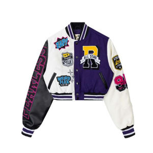 Vestes de baseball courtes pour femmes, style sportif et élégant, avec manches en cuir, vêtements tendance, veste courte pour femmes - Product Image 4