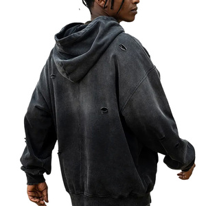 Sweat-shirt à capuche oversize pour homme en coton lavé French Terry, style streetwear, avec poche avant et design vieilli - Product Image 5