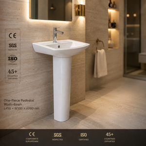 Pedestal Washbasin Rectangle Single Hole Contemporary Glossy Finish Floor Mounted 35-40 Inches NSF Certified Drainer - Product Image 5
