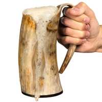 Mug en corne de viking poli à la main, style animalier, mythologie médiévale, cadeau Odin Mjolnir avec poignée, provenant d'Inde