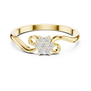 Anillo de Diamantes Floral en Oro Amarillo, Elegante Banda Trenzada con Racimo de Flores, Anillo de Compromiso y Boda para Mujer - Product Image 4