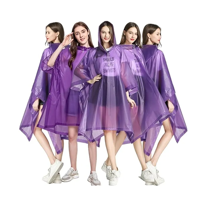 Logo personnalisé imprimé EVA réutilisable épaissi imperméable violet Camping pluie Ponchos manteau porter veste imperméable pour unisexe hommes