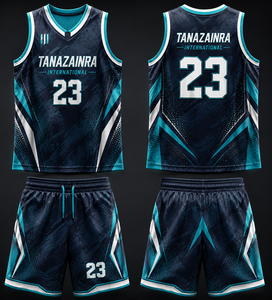 Ensemble Maillot et Short de Basketball Noir Personnalisé, Sublimé, Anti-Transpiration, Tenue d'Équipe pour Adultes Unisexe, Tissu Maille, Délai de Livraison Courte - Product Image 1