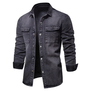 Veste en jean pour homme de haute qualité 100% coton, décontractée, couleur unie, finition usée, imperméable, respirante, hiver, poche, élégante - Product Image 1