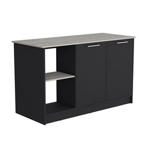 Isola da Cucina Juniper con Mobile a Doppia Anta e Ripiani Aperti, Piano Grande in Marmo Nero/Ibiza - Product Image 2