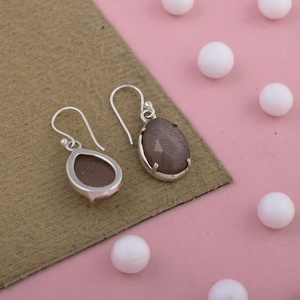 Natural Peach Moonstone Oval Cabochon Drop <b>Earrings</b> 925 Sterling <b>Silver</b> Handmade <b>Dangle</b> <b>Earrings</b> for Women Jewelry Gift - Product Image 3