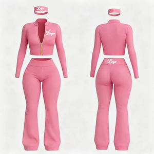 3 Piece Lounge Set Women Summer Clothes Short Sleeve Zip up <b>Jacket</b> with Headband Shorts Custom <b>Workout</b> Sets for Women - Product Image 3