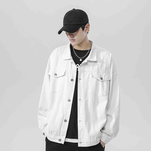 <b>Men</b> <b>White</b> Denim <b>Jacket</b> Casual Loose Fit Turn-down Collar Single Breasted Cotton Jean Coat Spring Streetwear Style - Product Image 6
