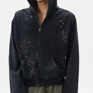 Sweat-shirt à capuche noir pour homme, imprimé à pois en strass, coupe classique, style décontracté, vêtement d'hiver, manches classiques, tissu polaire, 100% coton - Product Image 1