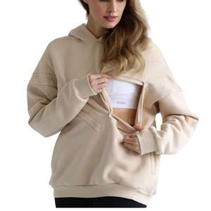 Sweat à capuche de grossesse oversize en molleton polyester/coton uni, confortable, décontracté, respirant, avec accès facile - Product Image 2