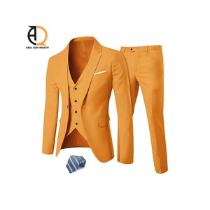 Costume d'affaires orange pour homme, coupe ajustée, simple boutonnage, col à revers, mélange polyester-laine, infroissable - Product Image 5